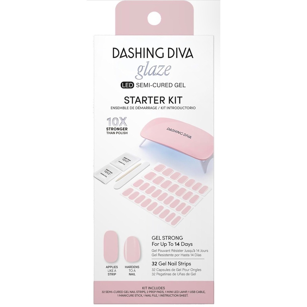 Dashing Diva Glaze LED Semi-Cured Gel Nail Strips‎ Starter Kit Pale Blush New